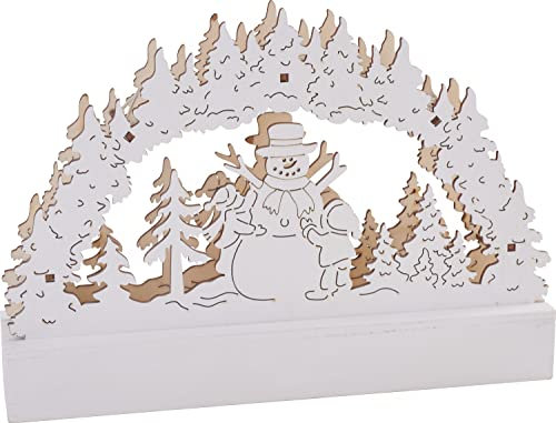 VBS Lichterbogen Schneemann 8 Lampen Warmweiß Sperrholz 22x15x4.5 cm Beidseitig Dekoriert Winter Schalter 2.5 mm Stärke