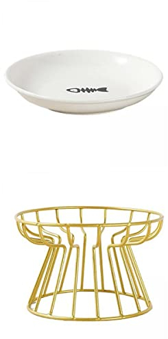 LOVIVER Erhöhter Katzennapf Aus Keramik, Anti Erbrechen Fressnapf Katze, Halswirbelsäulenschutz, Rutschfester Katzennapf, Gold