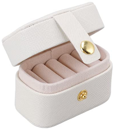 HERCHR Ringbox, Mini-Schmuck-Reisekoffer Tragbarer Schmuck-Aufbewahrungskoffer für Reise-Ringhalter(Weiß)