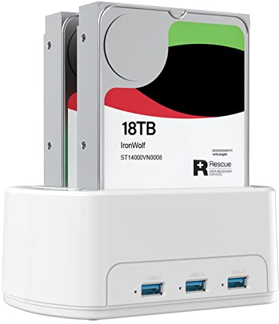 USB3.0 Hard Drive Docking Station, External SATA Hard Disk Dock for 2.5&3.5 Inch SATA HDD or SSD, Dual Bay and 3 USB3.0 Ports Support UASP, Offline Clone. K3062H