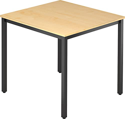 bümö Multifunktionstisch Ahorn, Tisch 80 x 80 cm, Tischfuß vierkant in schwarz - einfacher Tisch klein, Besprechungstisch System D-Serie, Konferenztisch, Meetingtisch, Mehrzwecktisch, Pausentisch