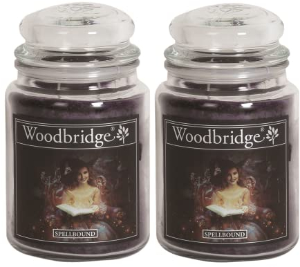 Woodbridge Große Duftkerze im Glas mit Deckel | 2er Duftkerzen Set Spellbound | Duftkerze Fruchtig | Kerzen lange Brenndauer | Raumduft für Zuhause | Kerze 2 Docht