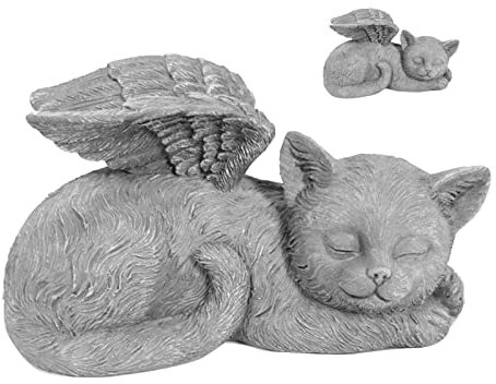 Statue Commémorative Animal Compagnie Résine Chat Endormi Chien Statue Commémorative Honorant Votre Animal Compagnie Bien-Aimé Statue Jardin Artisanat Créatif Ornement La Maison Le Jardin (Chat Ange)