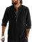 YAOBAOLE Chemise Lin Homme Slim Fit Chemise en Lin Homme Été Henley Hommes Manche Longue Chemises Col Mao Noir 3XL