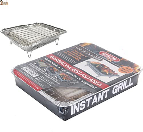 BricoLoco.com Barbacoa instantánea desechable de un solo uso para usar y tirar. ¡¡¡ 800 gramos de carbón “ y parrilla. Para jardín, picnic, excursiones, camping, en la cocina bajo la campana. (1)