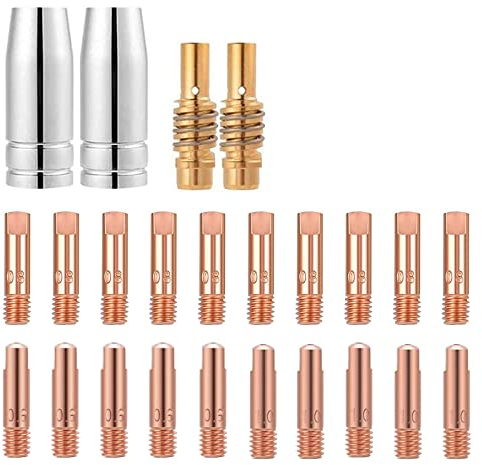 MIG MAG Schweißbrenner Verschleißteile Set passend 15AK MB15 24 Stück 2 x Gasdüse 2 x Düsenstock 20 x Stromdüse M6 0,6mm 0,8mm 1,0mm Kontaktröhrchen Schweißzubehör für MB 15AK