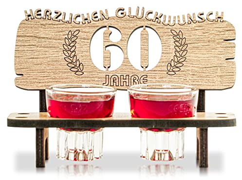 Munera Design - Schnapsbank mit 2 Gläsern Geschenkidee Jahreszahlen Jubiläum 60 Jahre