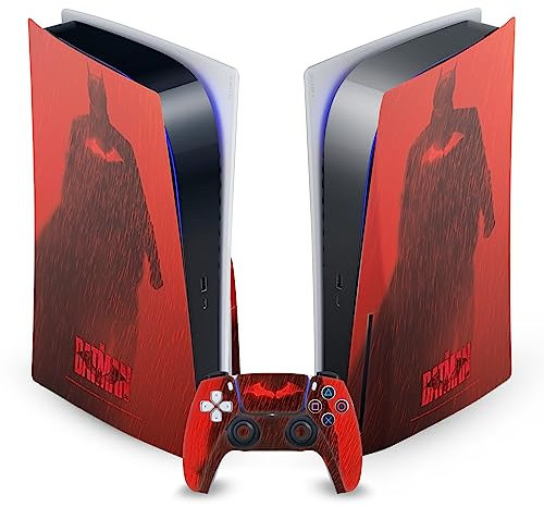 Head Case Designs Licenza Ufficiale The Batman Pioggia Rossa Neo-Noir E Poster Vinile Frontalino Sticker Gaming Pelle Adesivo Compatibile con Sony PlayStation 5 PS5 Disc Console & DualSense Controller
