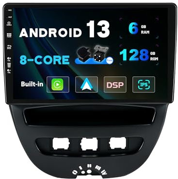 SXAUTO - 6G+128G - Android 14 IPS Car Stereo For Toyota Aygo/Peugeot 107/Citroen C1 (2005-2014) - Wireless CarPlay/Android Auto - Camera + MIC - 10.1 Inch 2 Din - DAB Steering Wheel Fast-boot 360-CAM