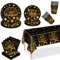 Weihnachtstischdecke Party Tischdecken,69PCS Weihnachten Papiergeschirr Set New Year Party Geschirr Set für 16 Gäste,Schwarzes Gold Weihnachten Geschirr Set,Weihnachten