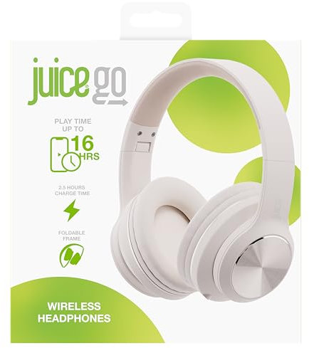 Juice Cans Go Wireless Headphones - Bluetooth, 16 Hours Playtime, 2.5 Hour Charging Time, Foldable Frame, On Body Controls, AUX For Wired Play (Smokey Cream)