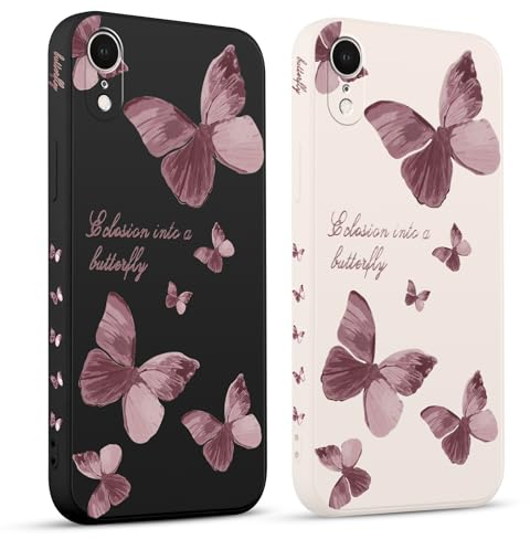 Pnakqil 2 stück Handyhülle für Apple iPhone XR 6.1,Hülle Blitz Schmetterling Bemaltes Muster süß Aesthetic Schön Mädchen Kameraschutz Stoßfeste Case Silikon Schutzhülle Tasche