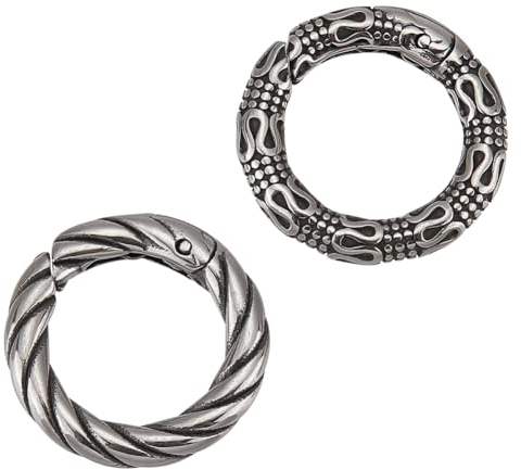 UNICRAFTALE 2Stk 2 Edelstahl Federtorringe Tibetischen Stil Antikes Silber Strukturierte Schnappverschlüsse 19/22mm Karabinerhaken Feder Schnallenverschlüsse Für Taschen Geldbörsen Schlüsselanhänger
