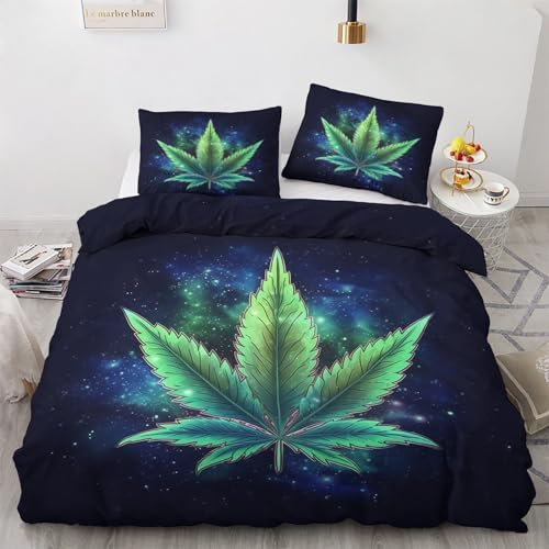 Bettwäsche Weed 135x200 Winter - Bettbezug Marihuana Blatt, Bettwäsche-Sets 2 teilig, Weich & Atmungsaktiv Mikrofaser Wendebettwäsche und 1 Kissenbezug 80x80 mit Reißverschlus H-&5-236