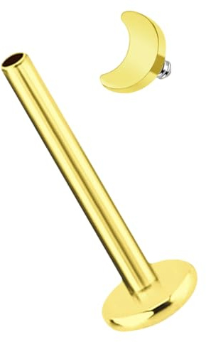Piercing Titan Labret Stud in 1,2 mm mit Stern, Mond oder Herz, vergoldet