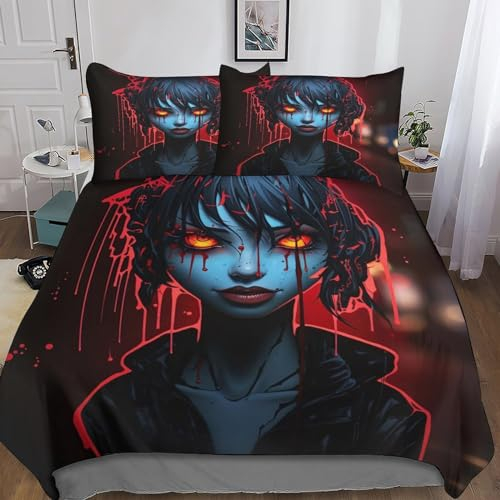 Rochile Schöner Zombie Bettwäsche Set Bettbezug 3D Bedruckte Betten Für Kinder Jungen Mädchen Thema Raumdekor Kuschelig 3 Teilig Sets Double(200x200cm)