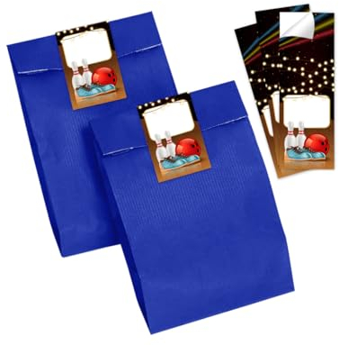 Minkocards 8 Geschenktüten (blau) + 8 Aufkleber Bowlling Kegeln Bowling-Party Geschenktüten für Mitgebsel Gastgeschenk einpacken beim Kindergeburtstag Jungsgeburtstag Mädchengeburtstag