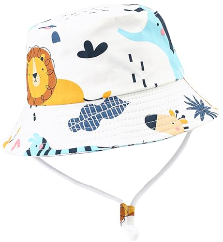 Malaxlx Baby Sonnenhut Cartoon Löwe Weiß Fischerhut Kleinkind UV Schutz Sommerhut Strandhut Bucket Hat Eimer Hut für 1-2 Jahre Mädchen Jungen
