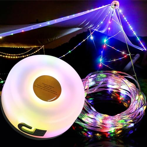 XVZ Camping Lichterkette, Tragbare Camping Lichterkette Aufrollbar mit 5 Beleuchtungsmodi, USB-C Aufladen - 8M Wasserdicht Campinglampe für Camping, Garten und Wandern - Mehrfarbig