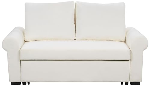 Beliani 2-Sitzer Sofa Creme mit Schlaffunktion Kissen Schlafsofa ausziehbar Retro Silda