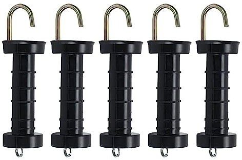 5 Pack Electric Fence Handles, Fence Gate Handle, Spring Gate Handle Insulators, Ranch Fence Accessories, Heavy Duty Insulated Gate Handle Grip Bar with Spring Tension Limiter for Fencing, Black