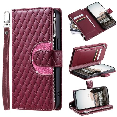Tivenfezk Nadoli Glitzer Handyhülle für Samsung Galaxy A10 PU Leder Hülle Wallet Case mit Handschlaufe Kartenhalter Reißverschluss Brieftasche Handytasche Schutzhülle