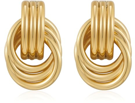 18K Knoten Tropfen Ohrringe, Tropfen Ohrringe Gold, Goldene Ohrringe Hängend für Damen, Hypoallergene Ohrringe Aus Messing, Athener Vintage-Mode, Geeignete Geschenke für Mädchen