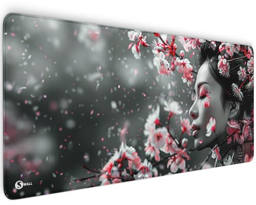Gaming Mauspad XXL - 4 mm Premium-Dicke, Ultra-Glatte Oberfläche, Mousepad mit vernähten Rändern, rutschfest - stylisch & langlebig für Dein Gaming Setup (Asian Girl Sakura, 900 x 400 x 4 mm)