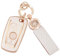 Koaudb Housse pour clés de Voiture pour BMW 1 3 4 5 6 7 Series X3 X4 GT3 GT5 3 4 Boutons Etui pour clé Intelligente en TPU Souple avec Trousseau de clés, Protecteur de clé en Or Blanc (C-BM-4A)