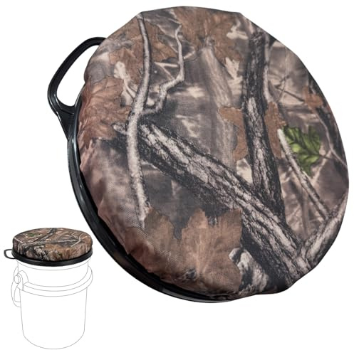Wizcave Eimersitz für Yeti 5-Gallonen-Eimer, drehbarer Eimerdeckel mit gepolsterter Oberseite, Eimer-Sitzkissen für Outdoor-Angeln, Jagd, Gartenarbeit, Baseball-Training, Camouflage-Blätter