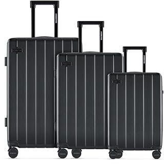 ETERNITIVE - Hartschalenkoffer Set mit 3 Trolley I Rollkoffer aus ABS I Größe: 75,5 x 65,5 x 55 cm I Reisekoffer mit 4 Rollen 360° I Koffer Handgepäck 37L 60L 99L I Trolley mit TSA-Schloss I Schwarz