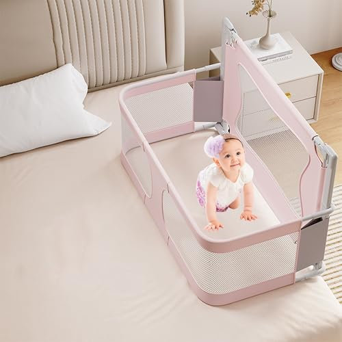OVOGGPAN 3 In 1 Beistellbett Baby, Babybett, Babybettchen, reisebetten Baby, Babyseitenschläfer, Stubenwagen im Bett für Babys, Babybett am Bett der Eltern befestigt(Pink)