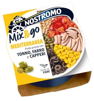 Nostromo - Piatto pronto Mix&Go alla Mediterranea con Tonno, Farro, e Capperi. 1 confezione da 190gr
