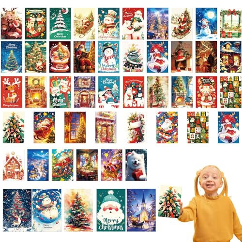 Weihnachtskarten – 50 Weihnachtskarten Sortiment, niedliche Designs, festliche Postkarten, perfekt für Familientreffen, Freunde und saisonale Grüße, ideal für Weihnachtsaktivitäten und Dekorationen