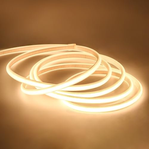 pcning 5M LED COB Strip 230V mit Stecker, 5 Meter Leiste 3000K Warmweiss IP67 Wasserdicht 230 V Direktanschluss for Aussenbereich Innenbereich (Warmweiß, 5M)