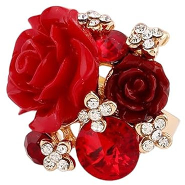 Anello a forma di rosa con fiore – anello regolabile con rosa rossa, per donne e ragazze, avvolgente floreale, comodo anello con fiore di rosa per moglie, madre, Refer to description, riferimento