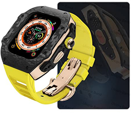 EPANO Caja de reloj de fibra de carbono y correa de caucho fluorado, para Apple Watch Ultra 9 8 7 6 5 4 SE de 44 mm, 45 mm, 49 mm, correa de repuesto para reloj y funda, 49mm, Ágata