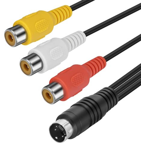 MEIRIYFA 4 Pin S-Video to 3 RCA AV Female Cable Composite Wire, 3 RCA to 4 Pin Mini DIN S-Video Extension Cord for TV/HDTV CD Player VCR DVR DVD Player PC Laptop (0.3M)