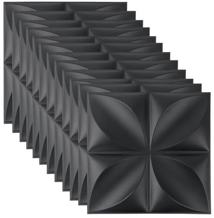 3D Wandpaneele 3D Paneele PVC Platte 3D Blütenform Wandpaneele 3D Wall Panels Fassadenverkleidung Deckenplatten Gaming Wall Panels Paneele Tapete Schwarz für Wohnzimmer, Schlafzimmer 12 Stück