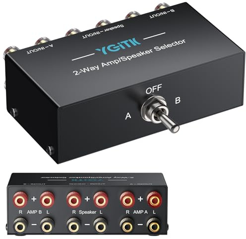 YGiTK Conmutador de Audio Amplificador de 2 Vías 2(1)-Entrada-1(2)-Salida con 1/2 Interruptor Selector Conector Banana Dorado para Home Stereos