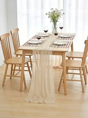 NZNSML Tischläufer Chiffon Stoff Champagnerfarben 70 x 300 cm Tischläufer Tischband für Geburtstag Hochzeit Party Küche Esstisch Dekoration Tischdeko Halloween Weihnachten Erntedankfest