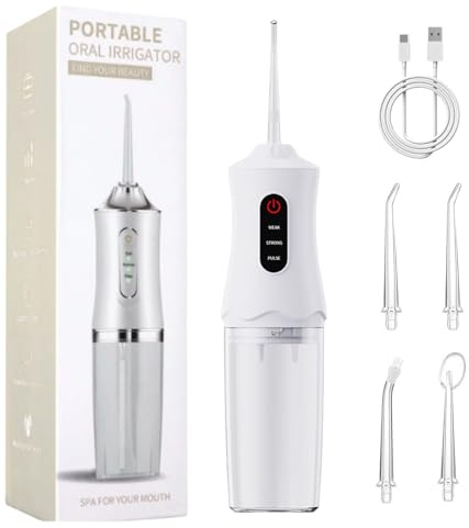 Idropulsore Dentale Portatile Idrogetto per Pulizia Denti Tartaro Irrigatore Orale, Water Flosser con 4 Düsen 1 Ladekabel