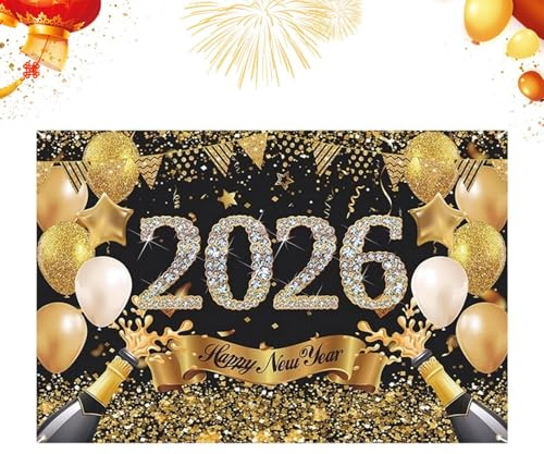 Frohes neues Jahr 2026 - Großes Stoffposter, Partyschild 2026 | Lebendiges Urlaubsdesign-Detail, dekoratives Ziel, perfekt für Zuhause, Wohnzimmer, Garage, Hof, E