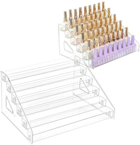 Billowvolve 2PCS Nagellack Aufbewahrung, 6 Schichten Transparent Regal Acryl Nail Polish Organizer für Ätherische Öle, Kosmetika, Lippenstift für ca. 56+56 Flaschen (L-6-lagig(2pcs))