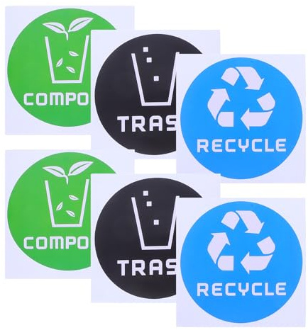 SHERCHPRY Lot de 6 Autocollants de Tri Sélectif pour Poubelles, Adhésifs, Étanches et Résistants aux Taches, Étiquettes Colorées pour Recyclage Domestique et Bureau, Marqueurs de Poubelle