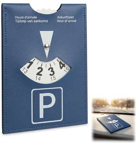XINML Parkscheibe Auto Leder (11 x 15 cm), Blau Parkuhr Auto StVO konform, Hochwertiges Parkscheiben Zubehör Innenraum, Elegante Parkuhr für PKW LKW & Wohnmobil, 30g Leicht & Robust