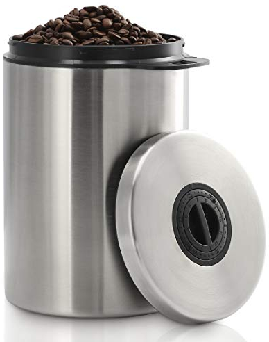 Xavax Kaffeedose luftdicht für 1 kg Kaffeebohnen (Behälter für Kaffee, Tee, Kakao, Nudeln, Edelstahl Dose zur Aufbewahrung mit Aromaverschluss, Vorratsdose für 1000 g Kaffee) silber