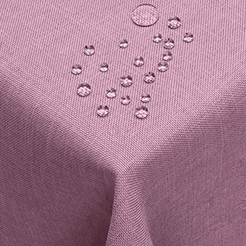 DecoHomeTextil Leinen Optik Farbe Größe wählbar - Eckig 130 x 300 BZW.300x130 BZW. 130x300 cm Lila mit Lotus Effekt Tischdecke mit Fleckschutz Lila TD Eckig