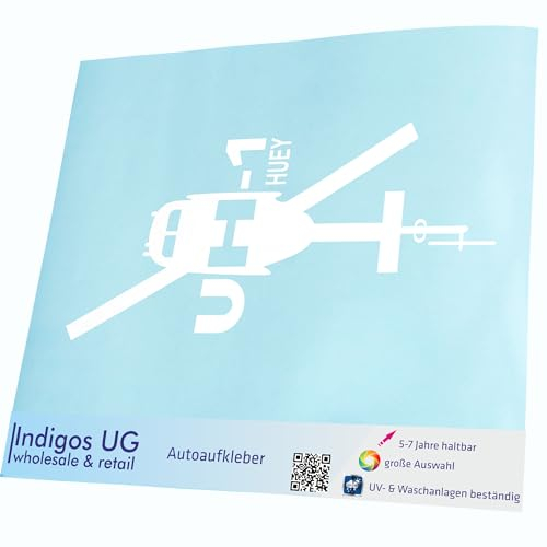 INDIGOS UG Auto Aufkleber UH - 1 Huey - weiß - 69x149 - konturgeschnittener Autoaufkleber ohne Hintergrund - Selbstklebender Sticker für Auto, Fenster, Bus oder LKW - UV-beständig & wetterfest