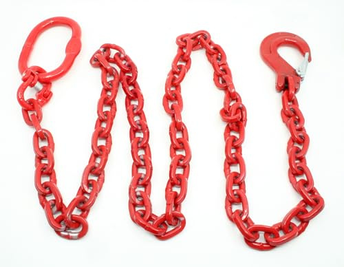 Joma-Tech | Forstkette vierkant | Gliedstärke: 8 mm | Länge: 4 m | Aufhängeglied und Schlupfhaken mit Falle | Rückekette für Forstarbeiten & Holzrückung | Rot